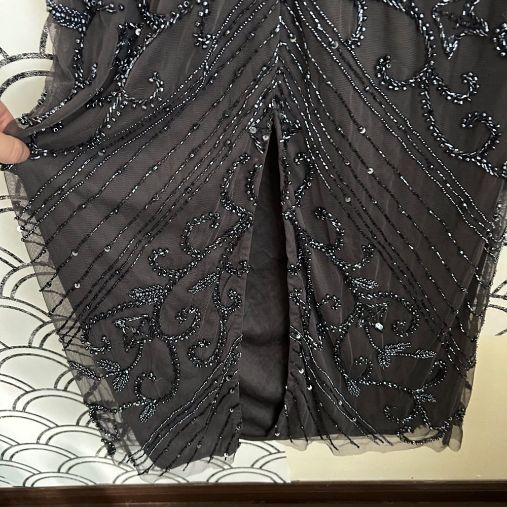 Pisarro Nights Beaded Mesh Column Gown in Griffin - Picture 11 of 15